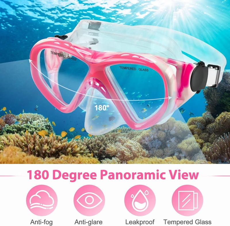ACQCES Kids Snorkel Set Dry Top Snorkeling Gear for Kids Youth Boys Girls Junior Age 5-15,Tempered Glass Swimming Diving Mask and Snorkel Set 180 Degree Panoramic View - Image 3